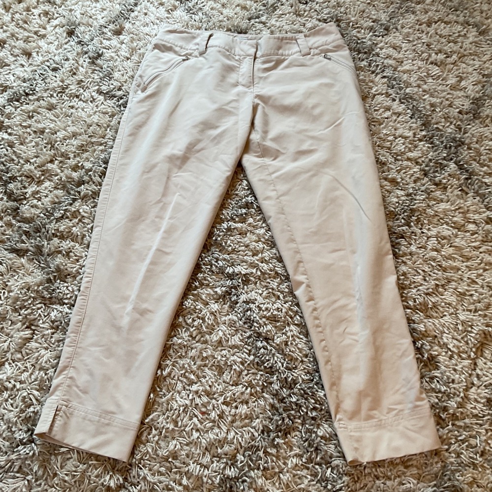 Adidas Womens Golf Pants Tan Khaki Cropped Performance Trousers Stretch Size 6‎
